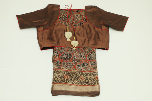 Handwoven Mangalagiri Silk Saree in Brown