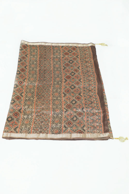 Handwoven Mangalagiri Silk Saree in Brown