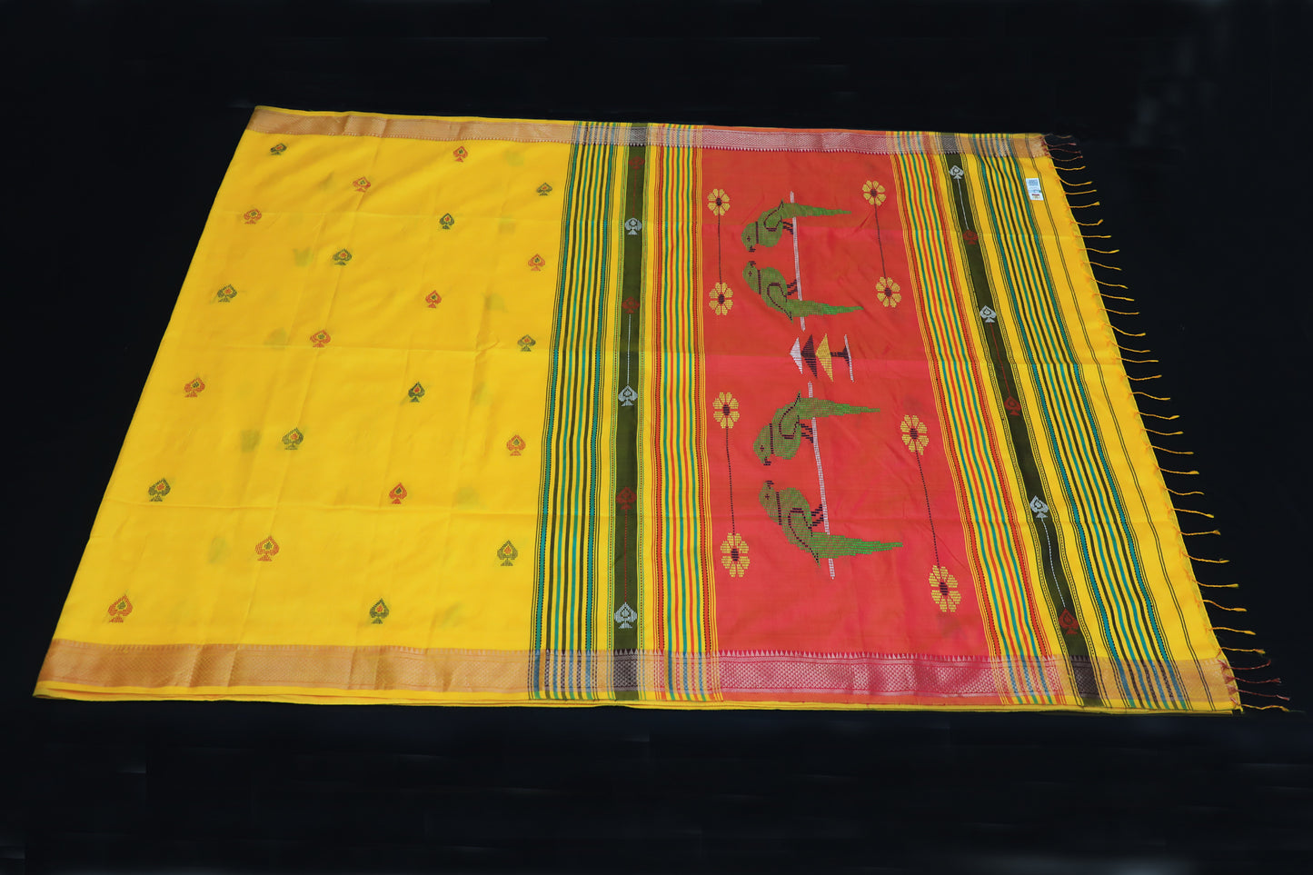 Handwoven Yellow Bishnupuri Silk Saree in Yellow