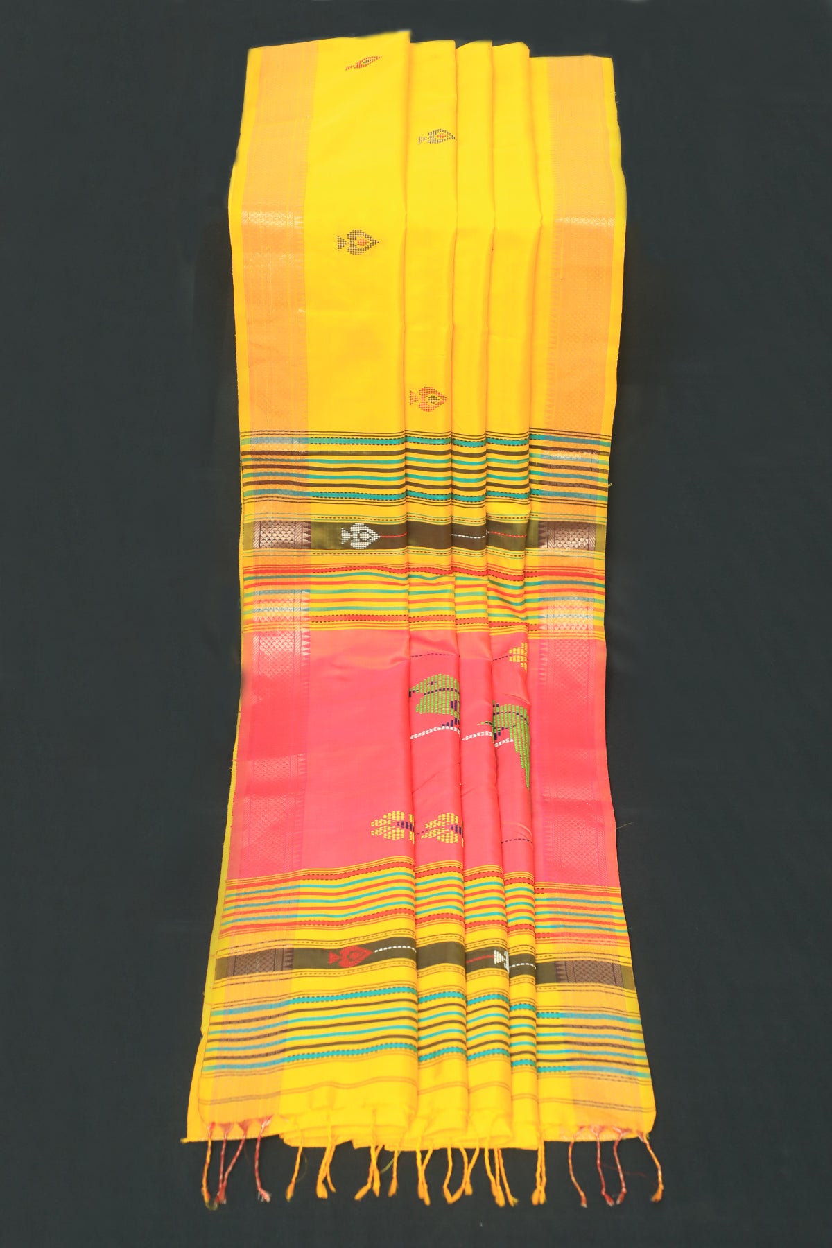 Handwoven Yellow Bishnupuri Silk Saree in Yellow