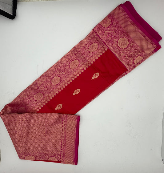 Handwoven Venkatagiri Silk Saree in Flame Red