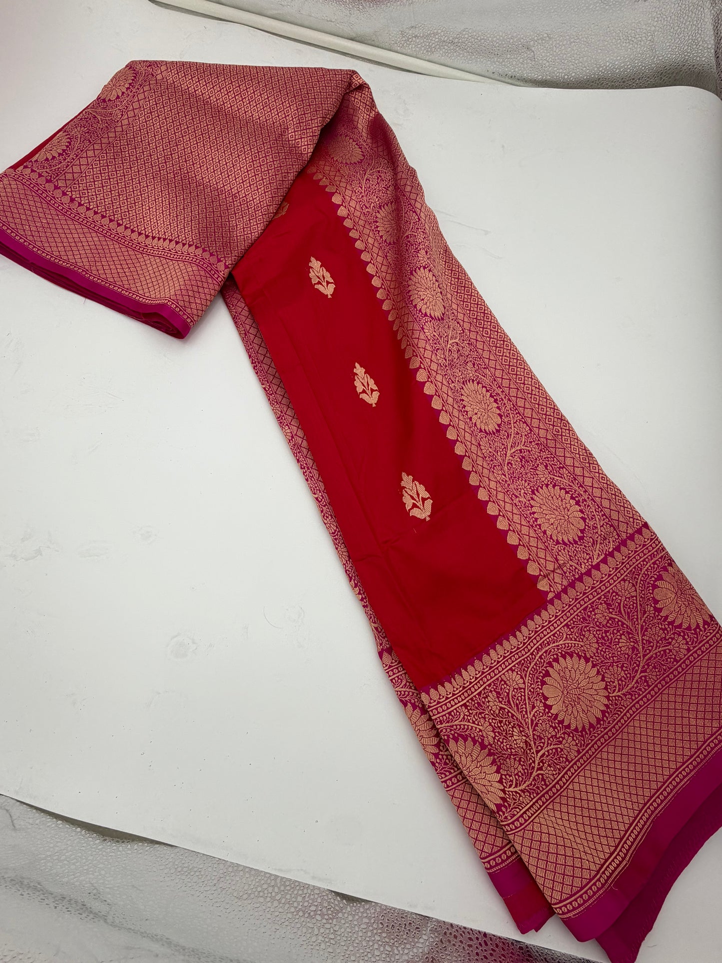 Handwoven Venkatagiri Silk Saree in Flame Red