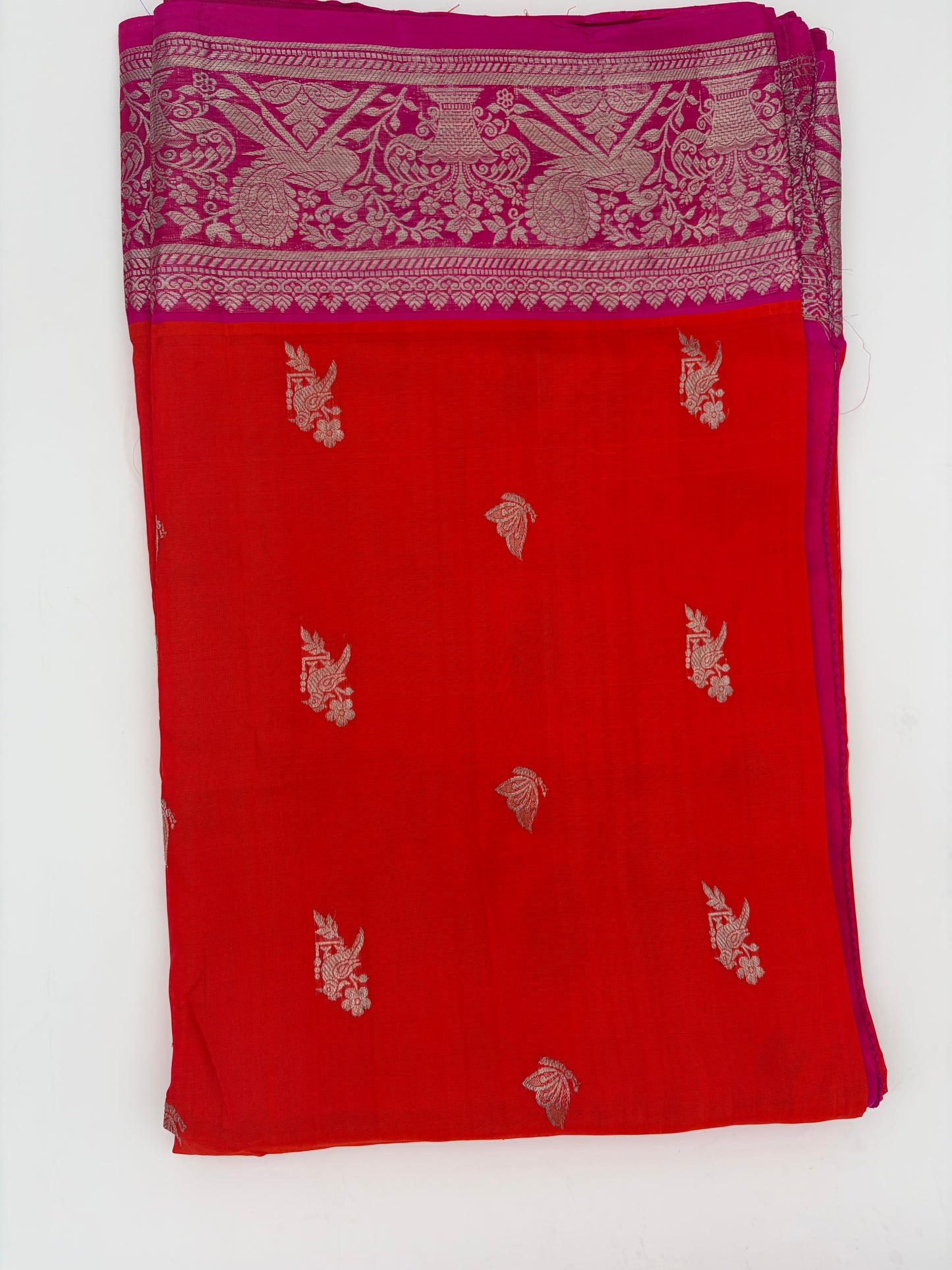 Handwoven Venkatagiri Silk Saree in Flame Red