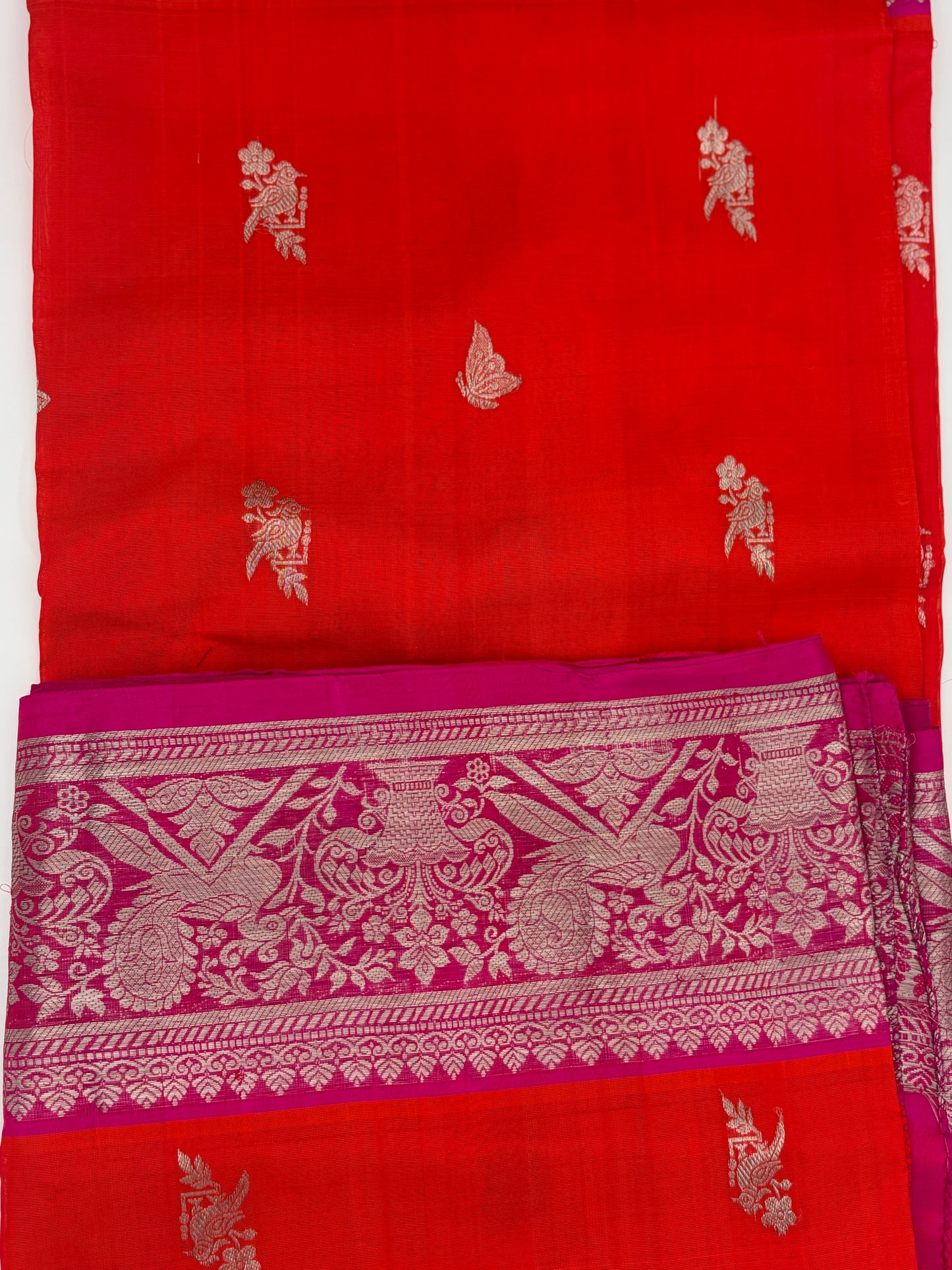 Handwoven Venkatagiri Silk Saree in Flame Red