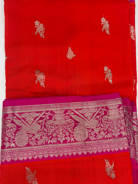 Handwoven Venkatagiri Silk Saree in Flame Red