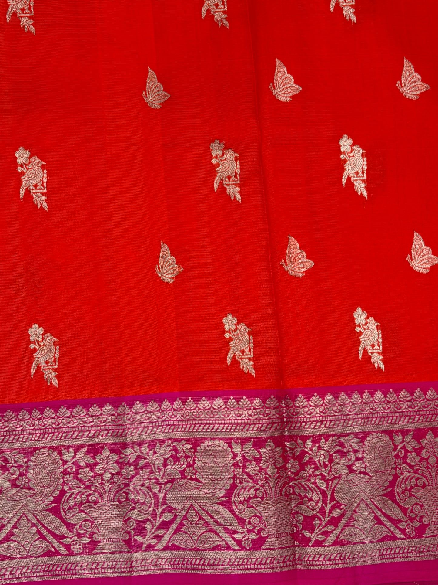 Handwoven Venkatagiri Silk Saree in Flame Red