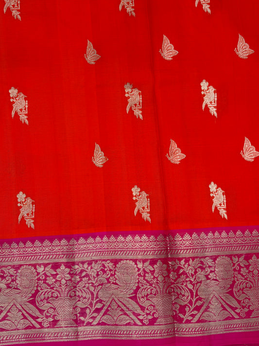 Handwoven Venkatagiri Silk Saree in Flame Red