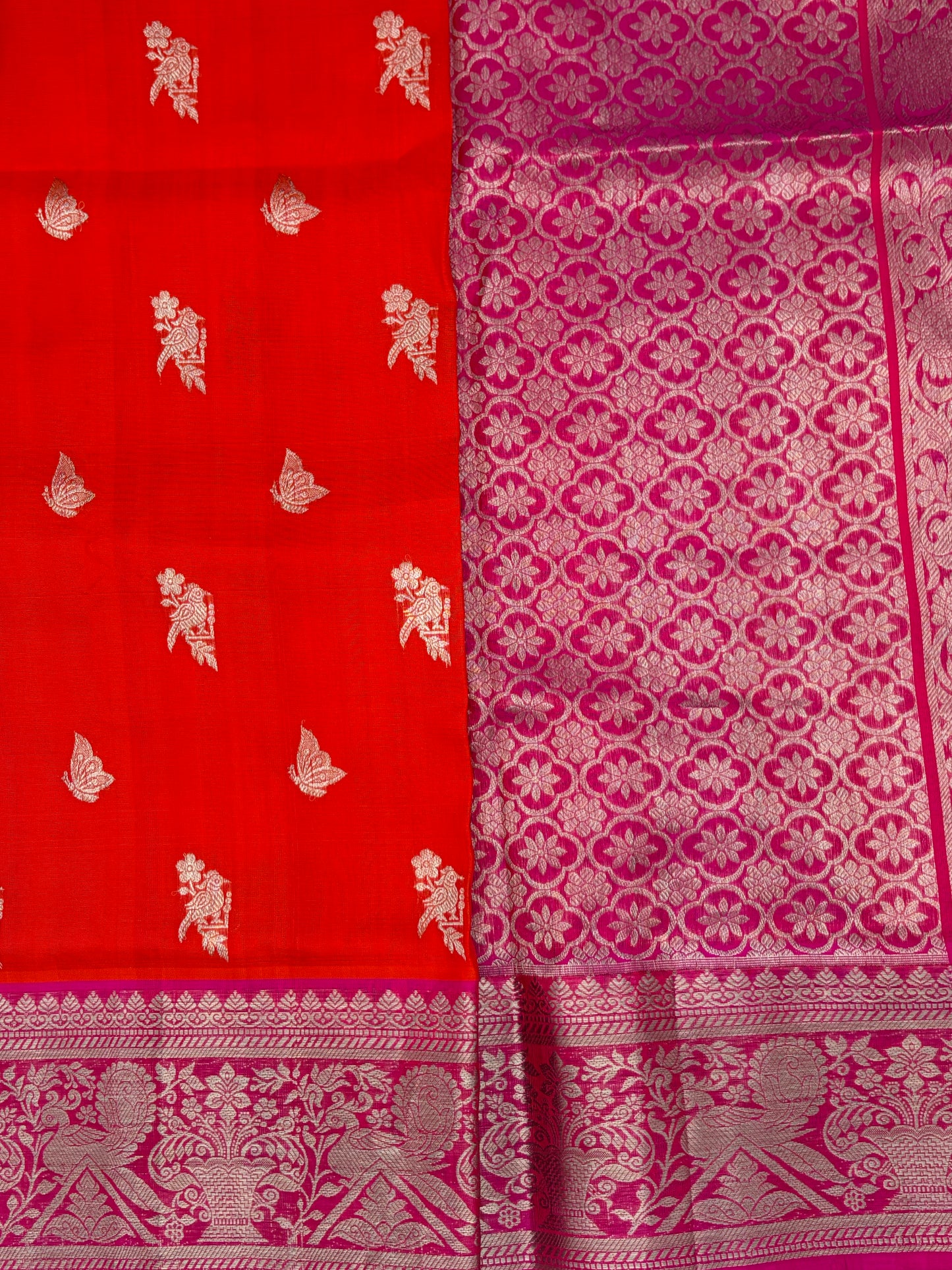Handwoven Venkatagiri Silk Saree in Flame Red
