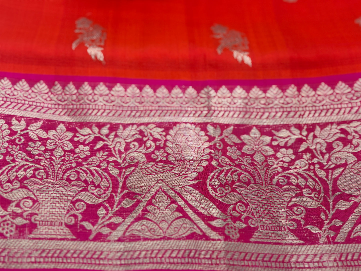 Handwoven Venkatagiri Silk Saree in Flame Red