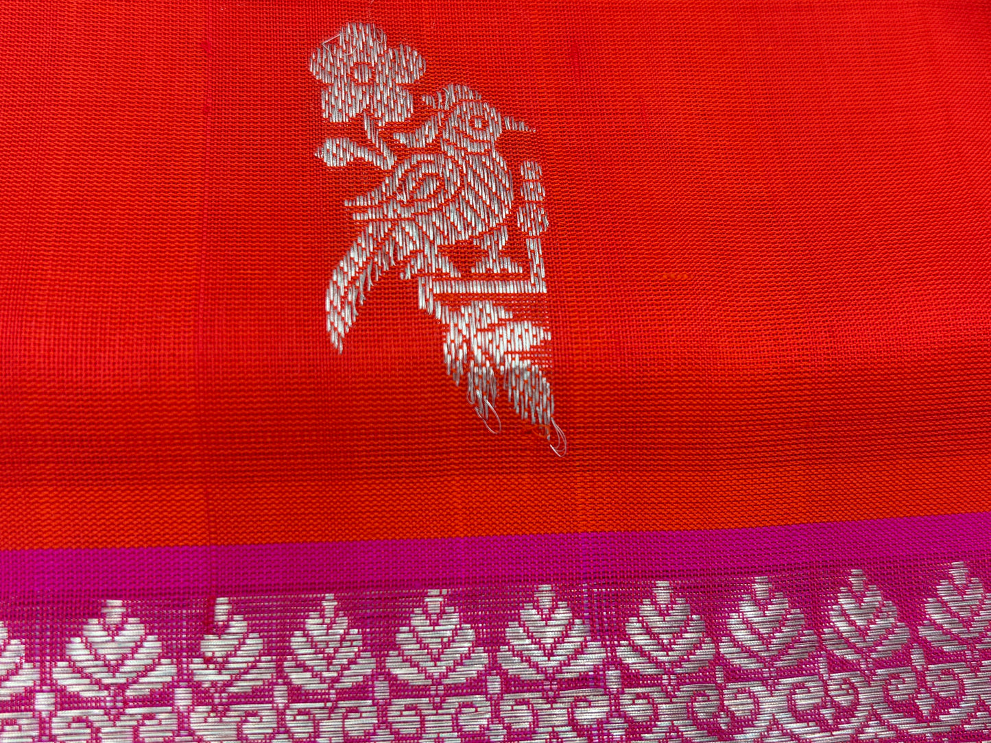 Handwoven Venkatagiri Silk Saree in Flame Red