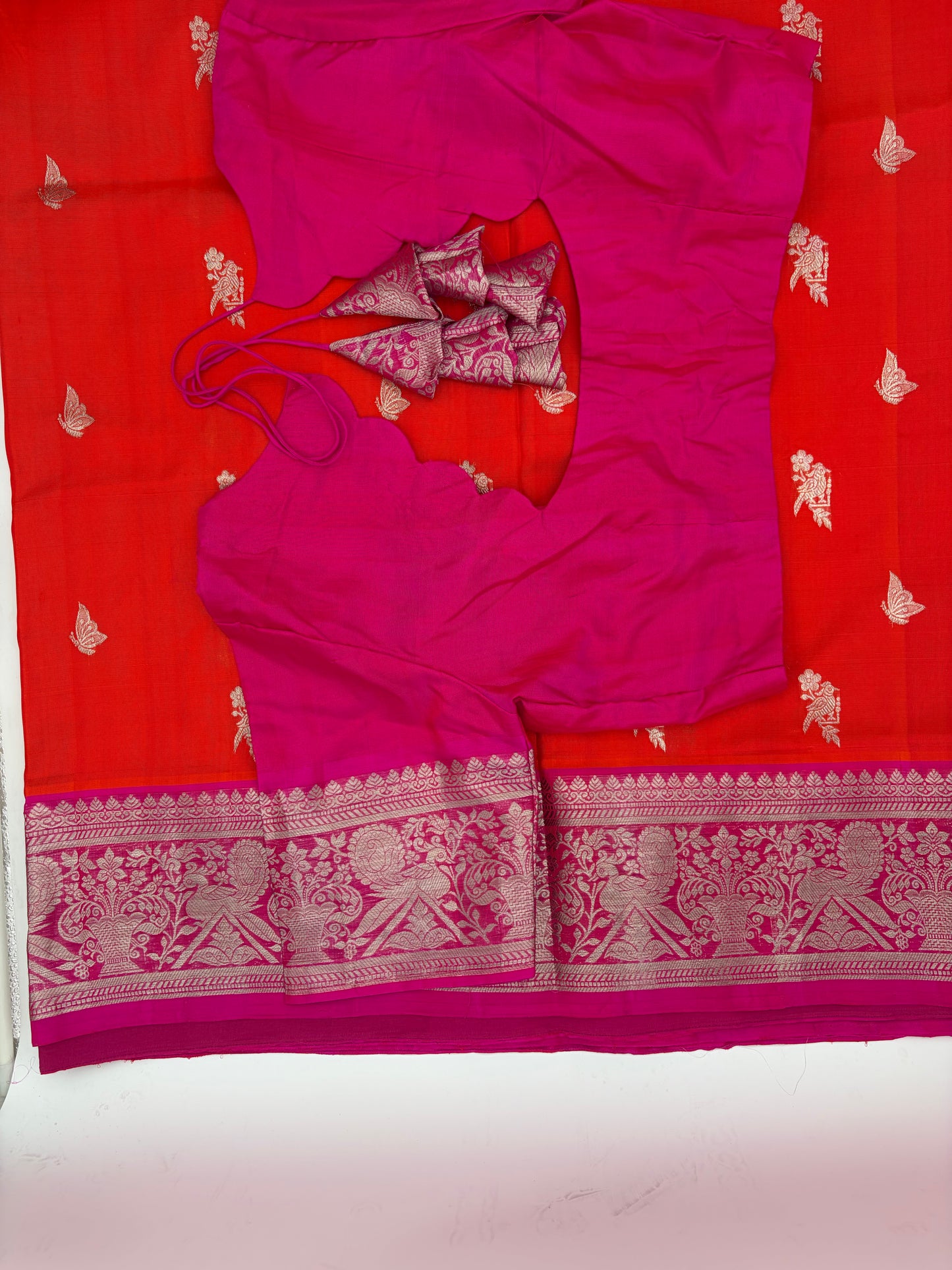 Handwoven Venkatagiri Silk Saree in Flame Red