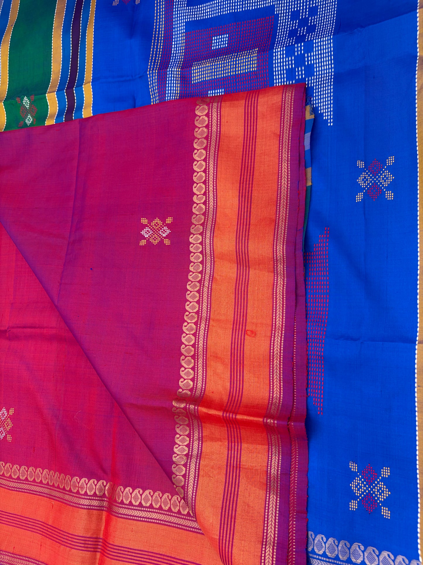 Handwoven Bomkai Odisha Saree in Magenta Orange