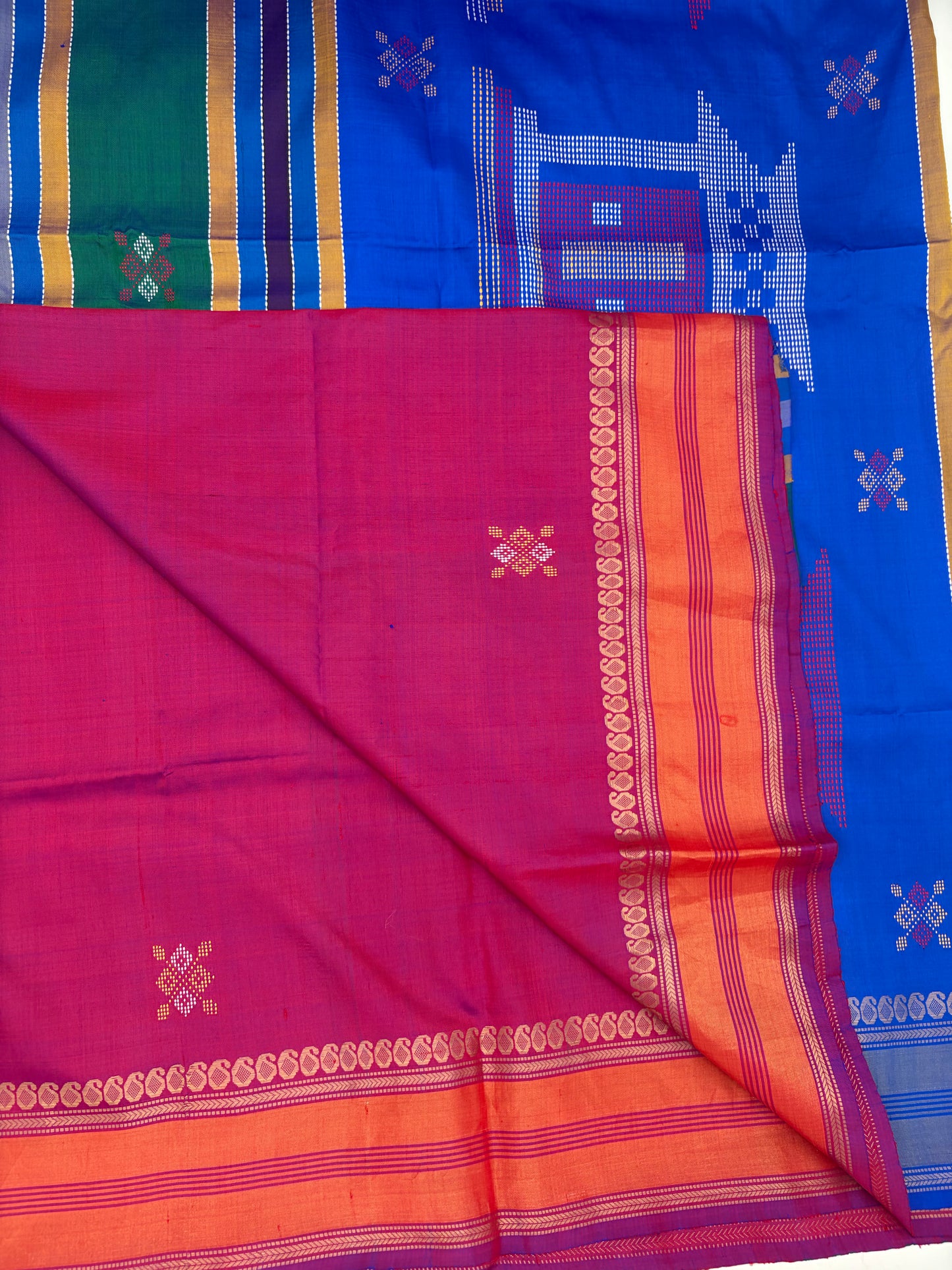 Handwoven Bomkai Odisha Saree in Magenta Orange