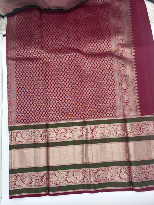 Handwoven Pure Kanjivaram Silk Saree in Evening Wine
