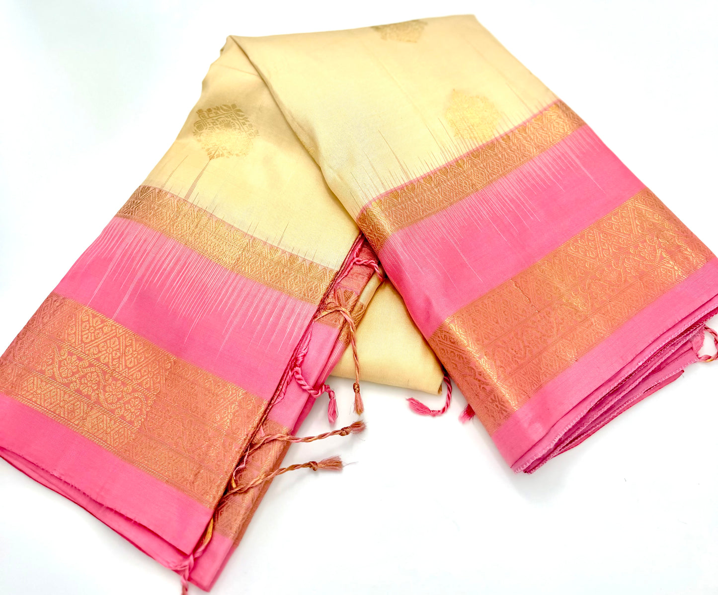 Handwoven Pure Kanjivaram Silk Saree in Ivory & Rose