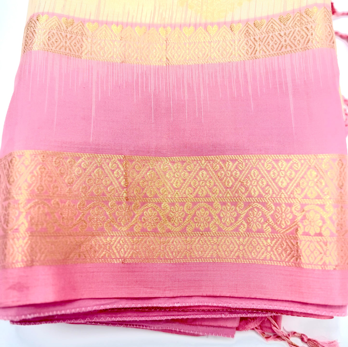 Handwoven Pure Kanjivaram Silk Saree in Ivory & Rose