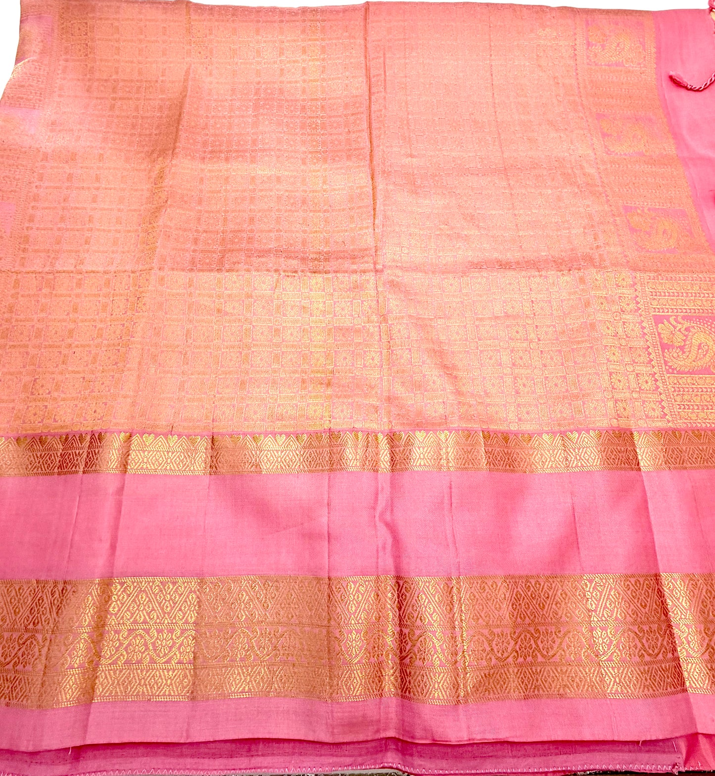 Handwoven Pure Kanjivaram Silk Saree in Ivory & Rose