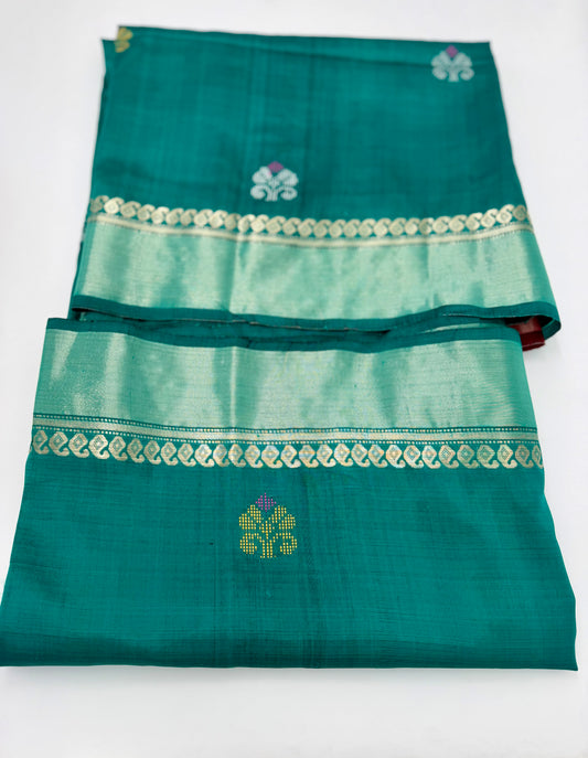 Handwoven Green Bishnupuri Silk Saree